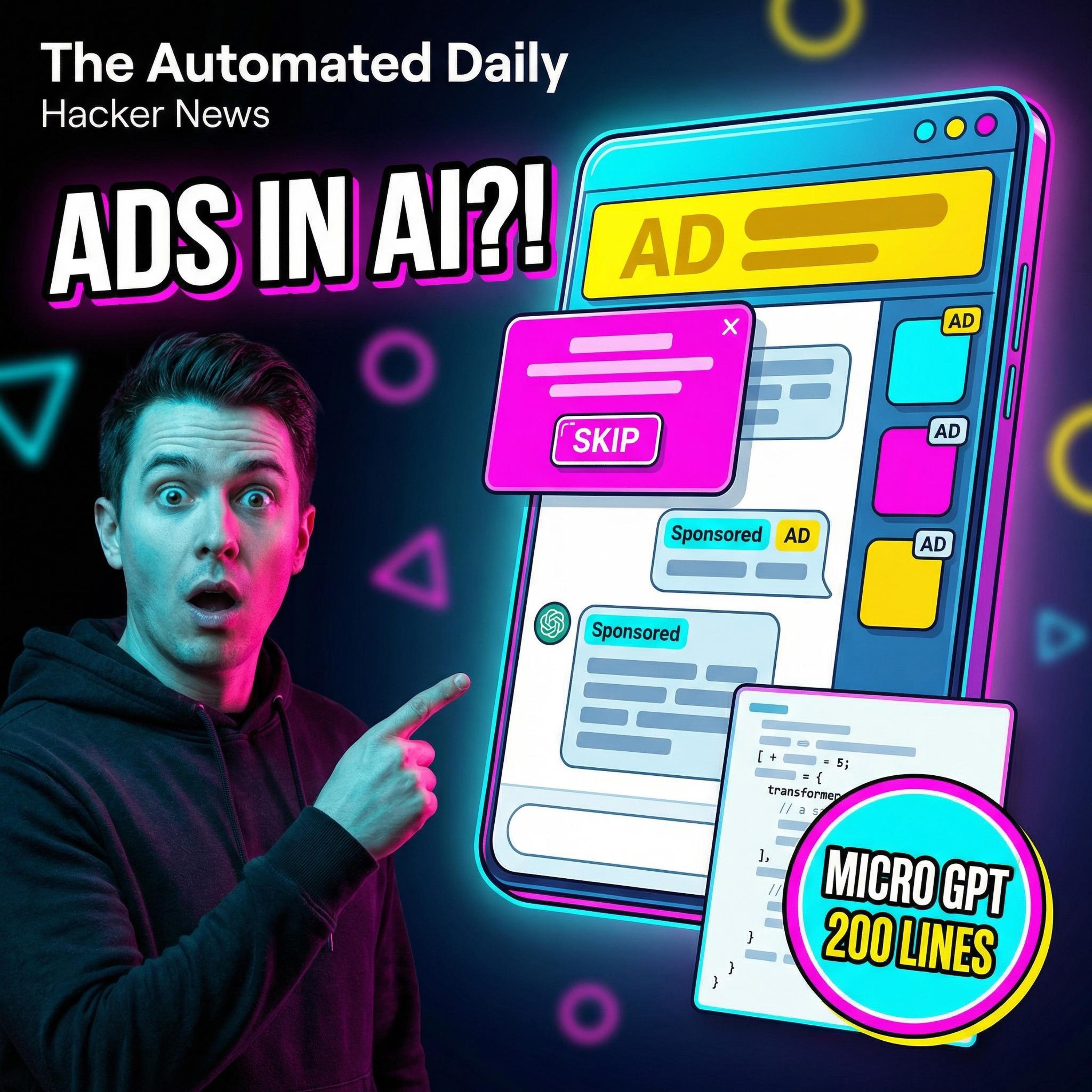 Ads inside AI chatbots & MicroGPT: GPT in 200 lines - Hacker News (Mar 1, 2026)