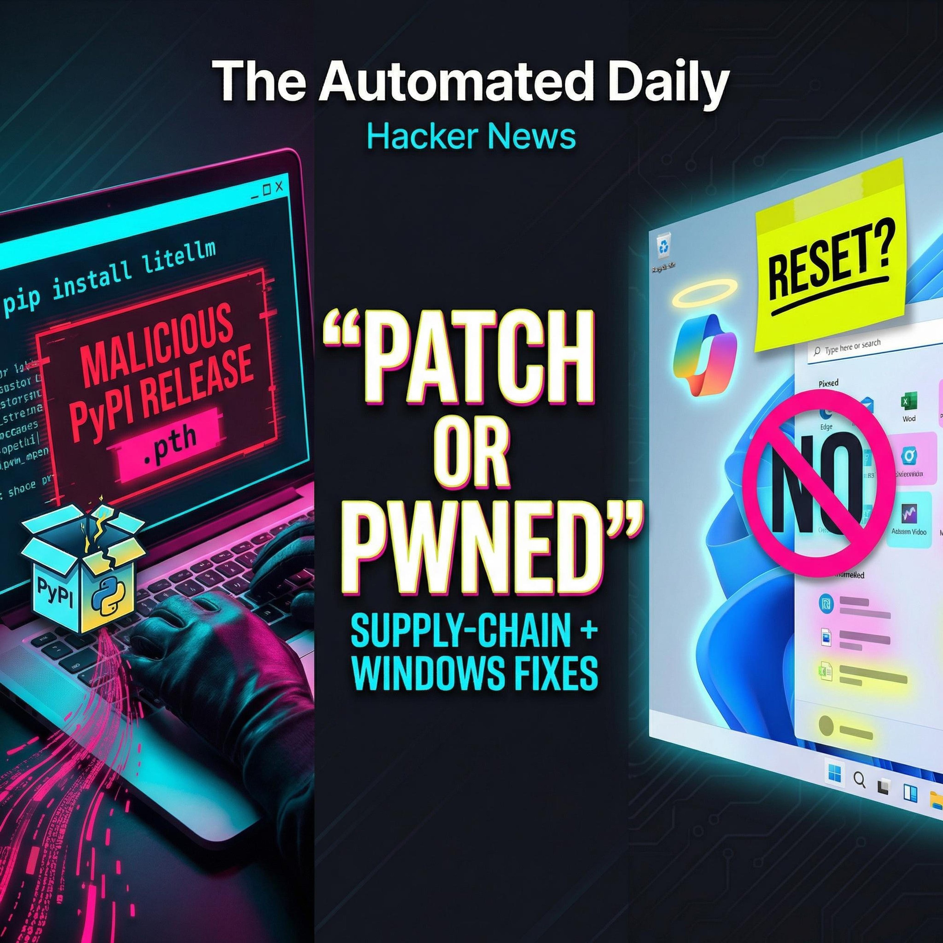 PyPI supply-chain malware scare & Windows 11 usability reset - Hacker News (Mar 24, 2026)